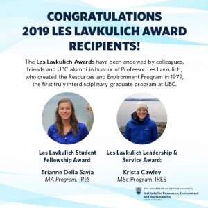 Congratulations to the 2018/2019 Les Lavkulich Award Winners