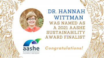 Dr. Hannah Wittman named as 2021 AASHE Sustainability Award Finalist