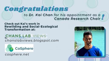 IRES’s Dr. Kai Chan is now a T1 CRC in Rewilding and Social-Ecological Transformation!