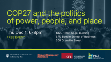 Dec 1, 6pm – 8pm | COP27 and the power of politics, people, and place