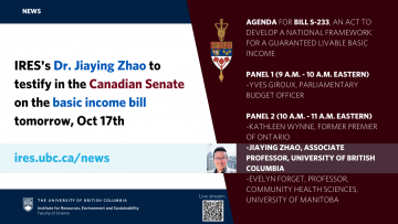 IRES’s Dr. Jiaying Zhao to testify in the Canadian Senate on the basic income bill Tuesday, October 17th 2023