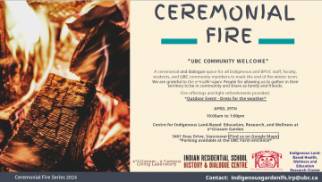CEREMONIAL FIRE | xʷc̓ic̓əsəm Garden, UBC Farm | April 29th | 10:00 am to 1:00 pm